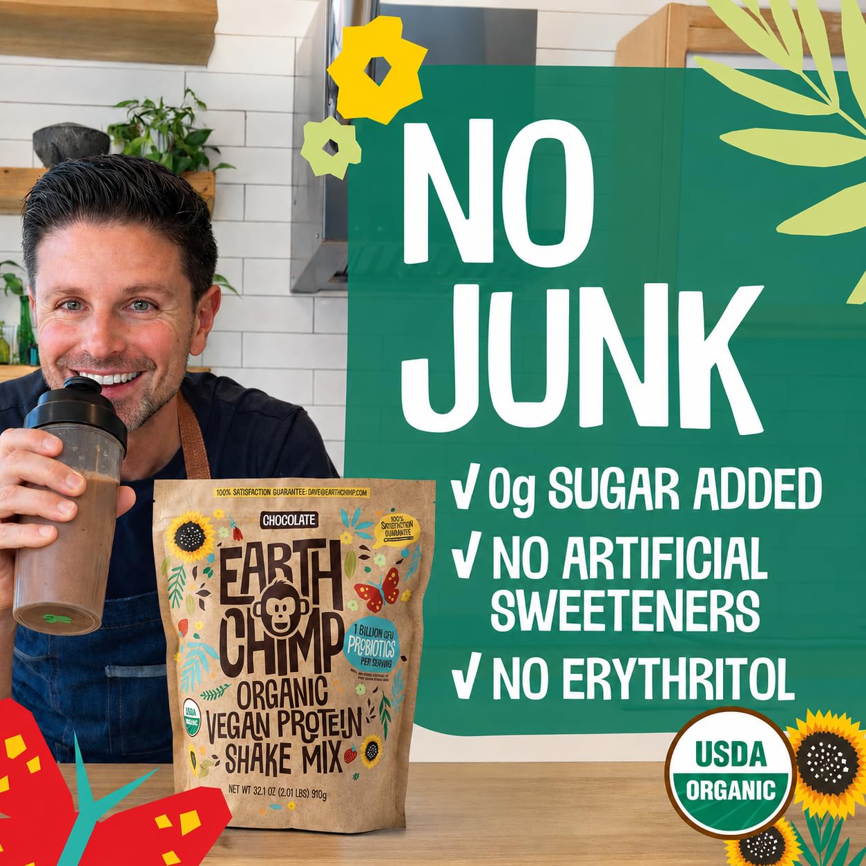 EarthChimp Organic Vegan Protein Powder - with Probiotics