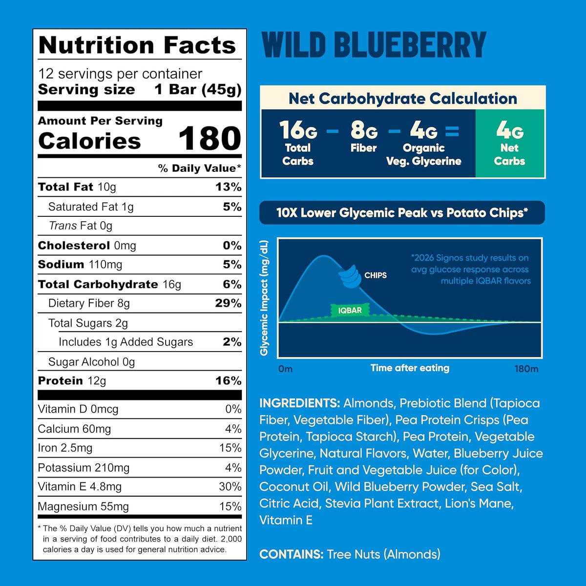IQBAR Clean Protein Bars, Low Sugar Keto, Wild Blueberry 12-Count