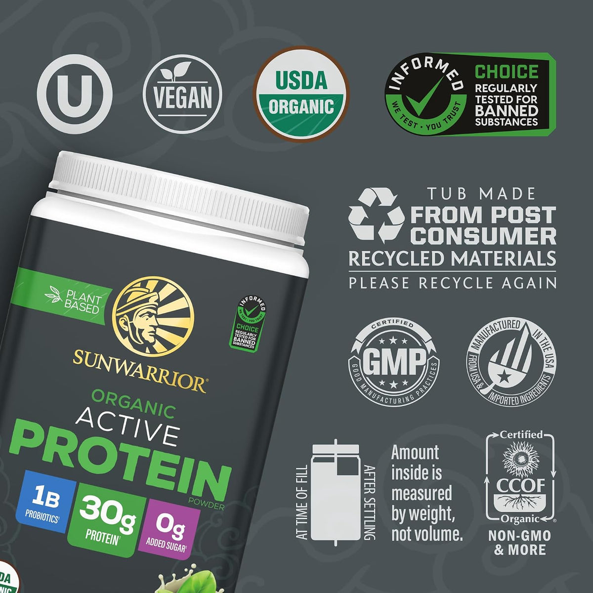 Sunwarrior Organic Active Plant Based Protein Powder (Unflavoured)