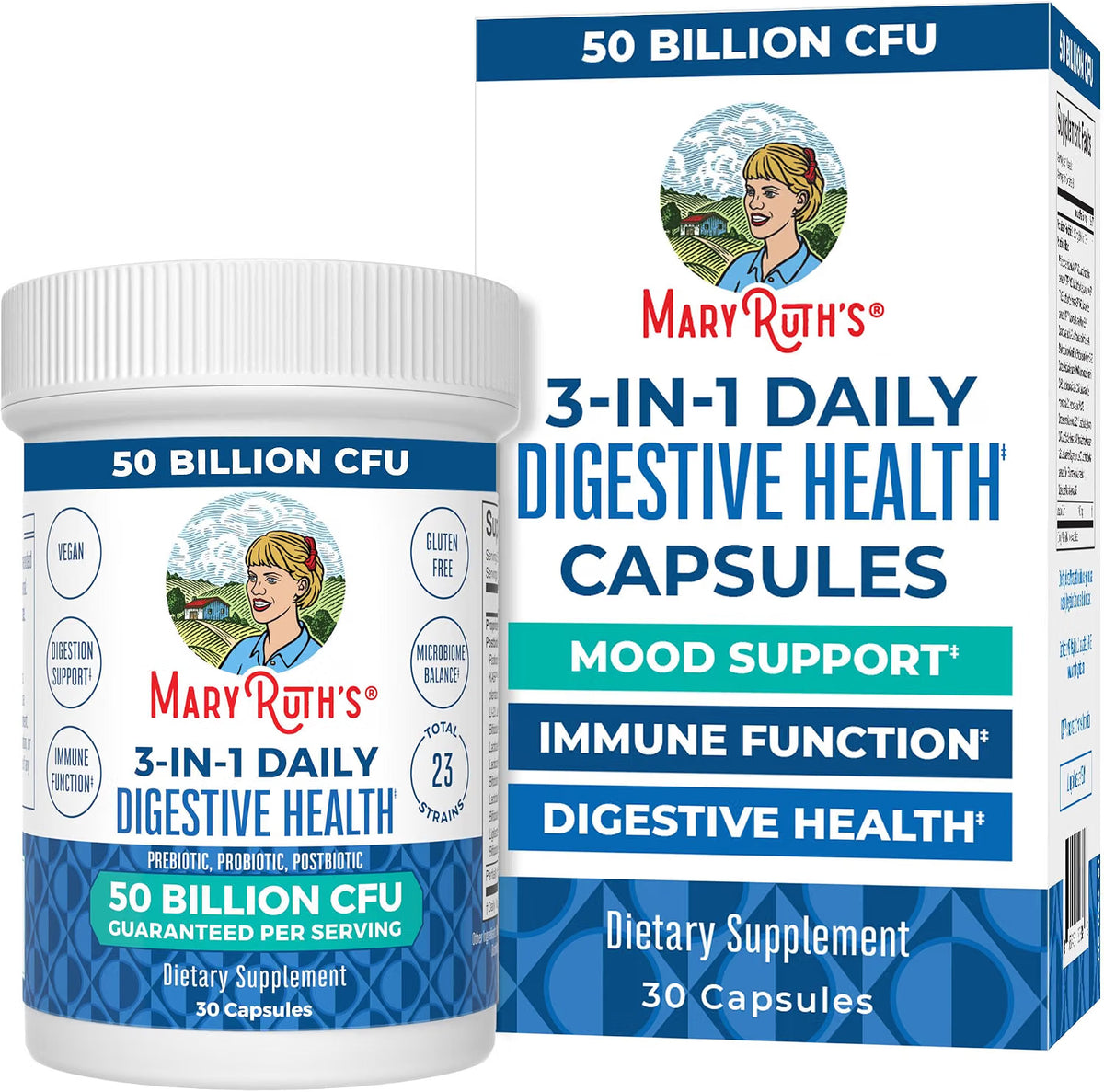 MARY RUTH'S 3-in-1 Probiotics for Digestive Health, 30 Servings