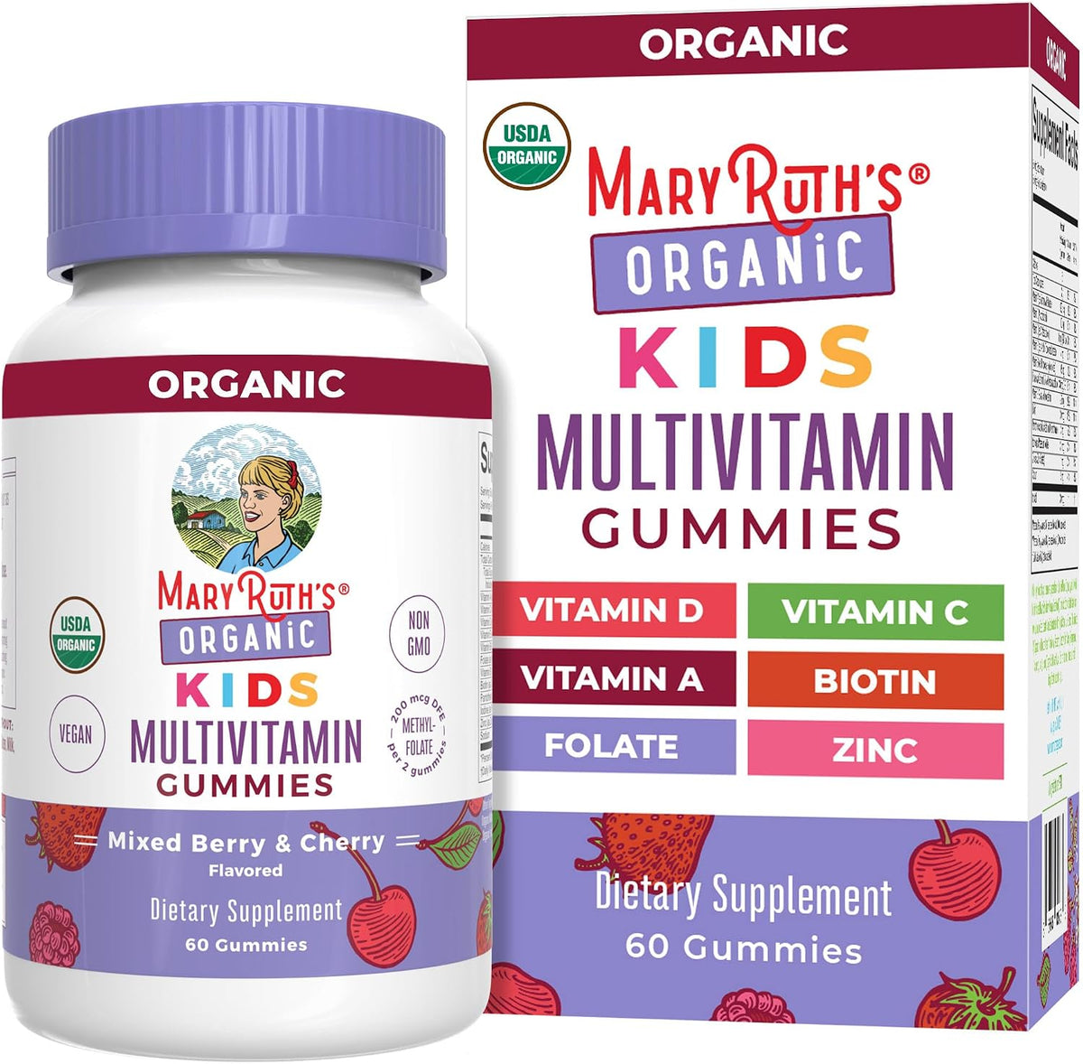 MARY RUTH'S USDA Organic Multivitamin Gummies, Ages 4+, Kids Vitamins, 60ct