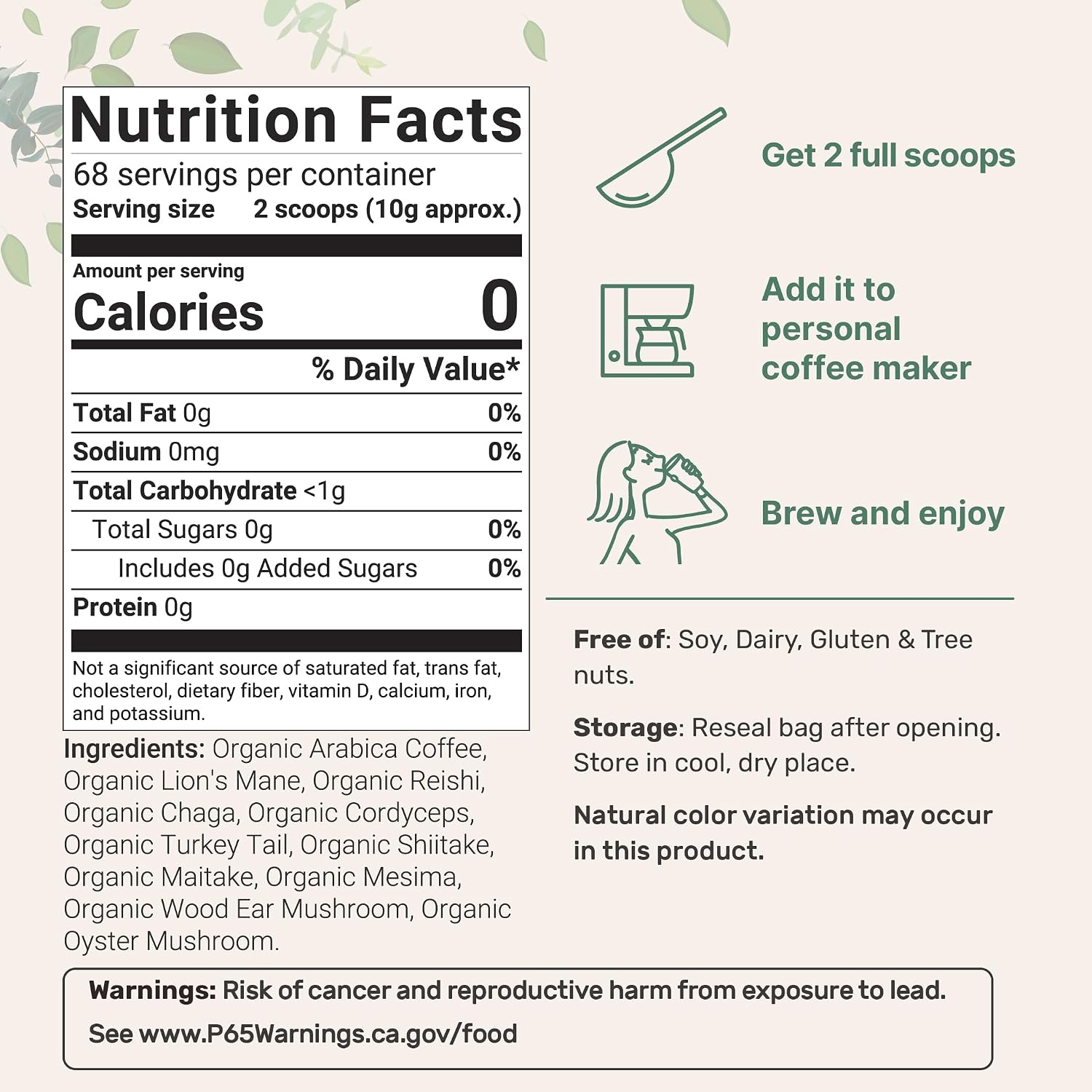 Micro Ingredients Organic 10 in 1 Ground Mushroom Coffee