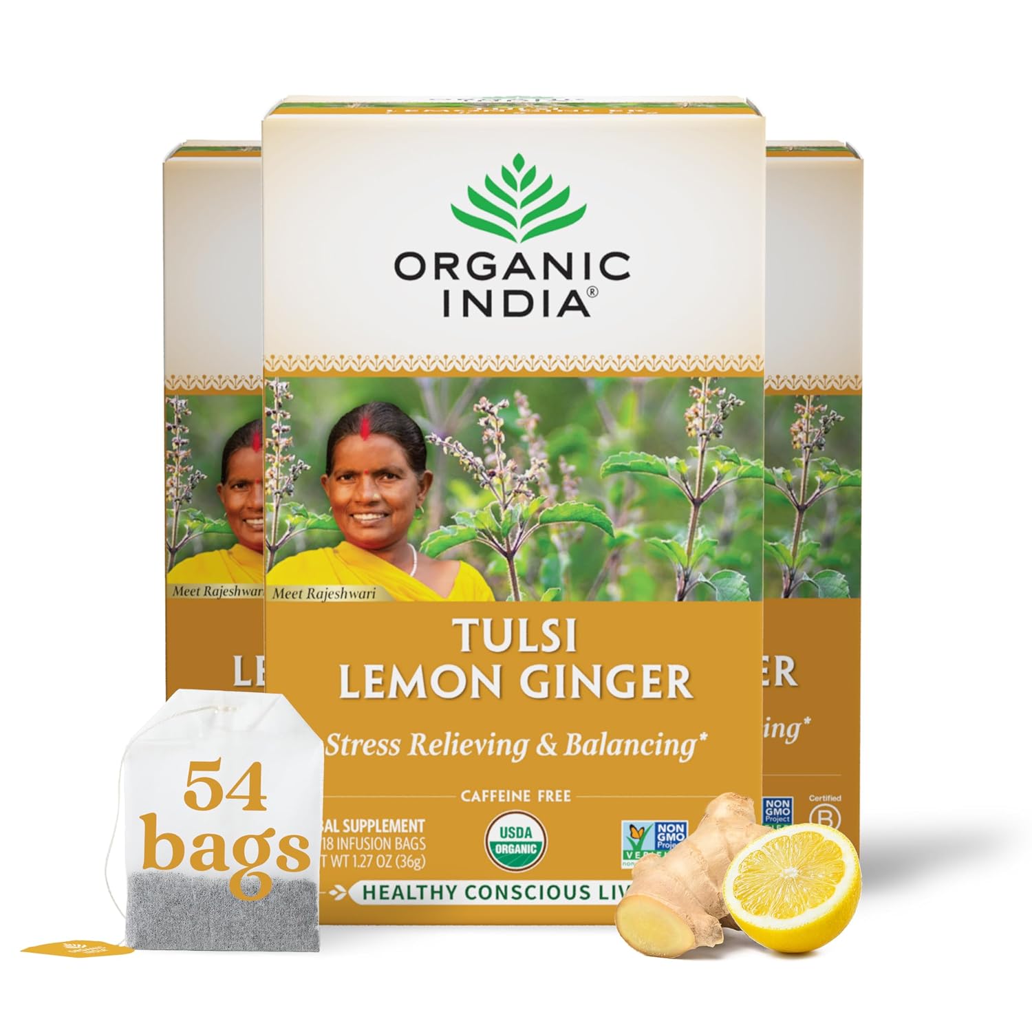 ORGANIC INDIA Tulsi Lemon Ginger Tea Bags