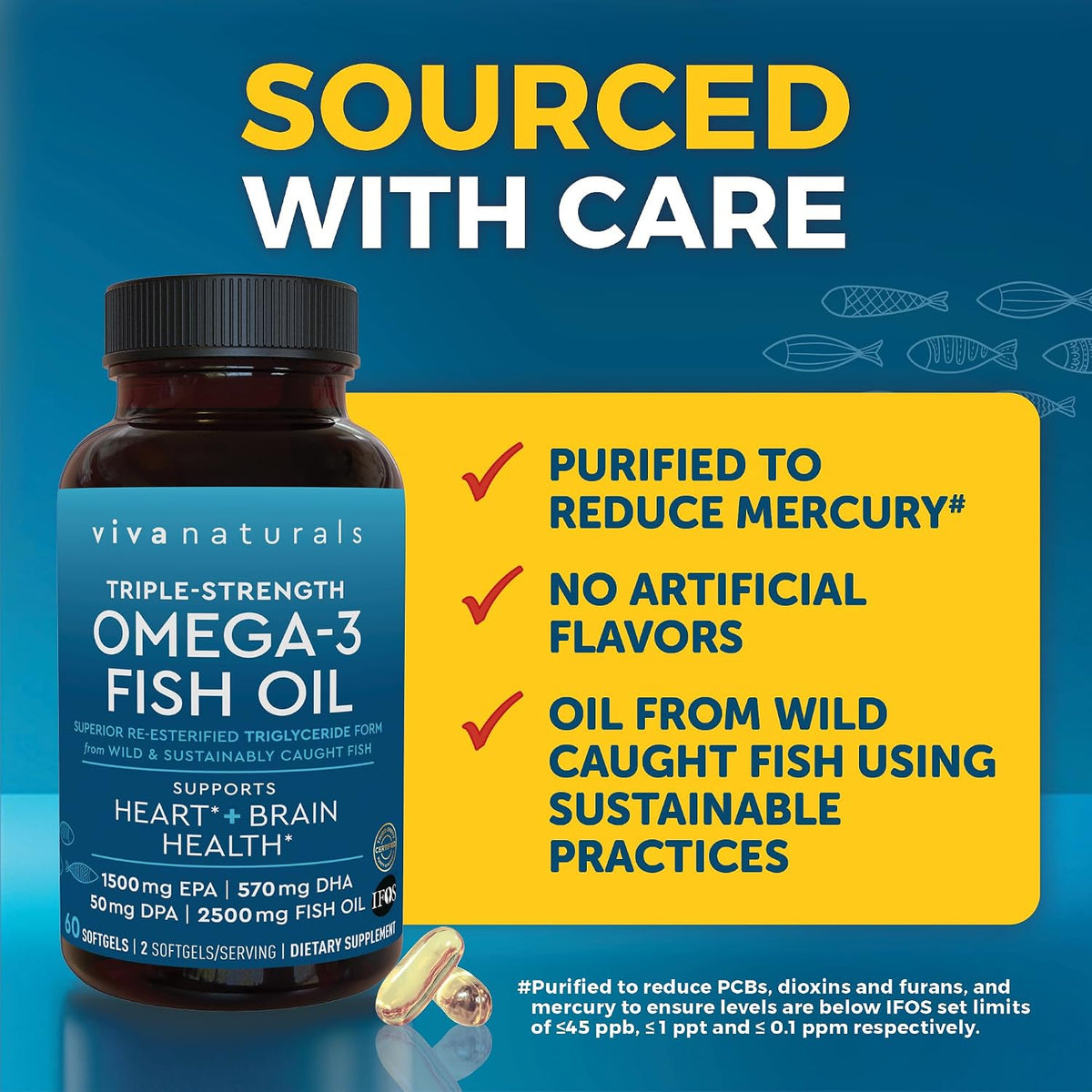Viva Naturals Omega 3 Fish Oil Supplement for Women and Men 60 Count