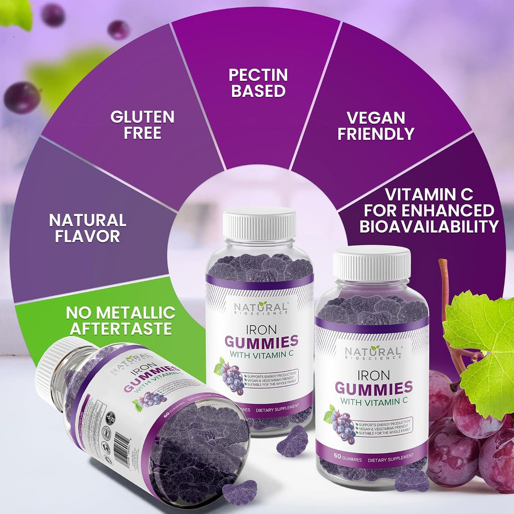Natural Bioscience Iron Gummies with Vitamin C for Adults & Kids