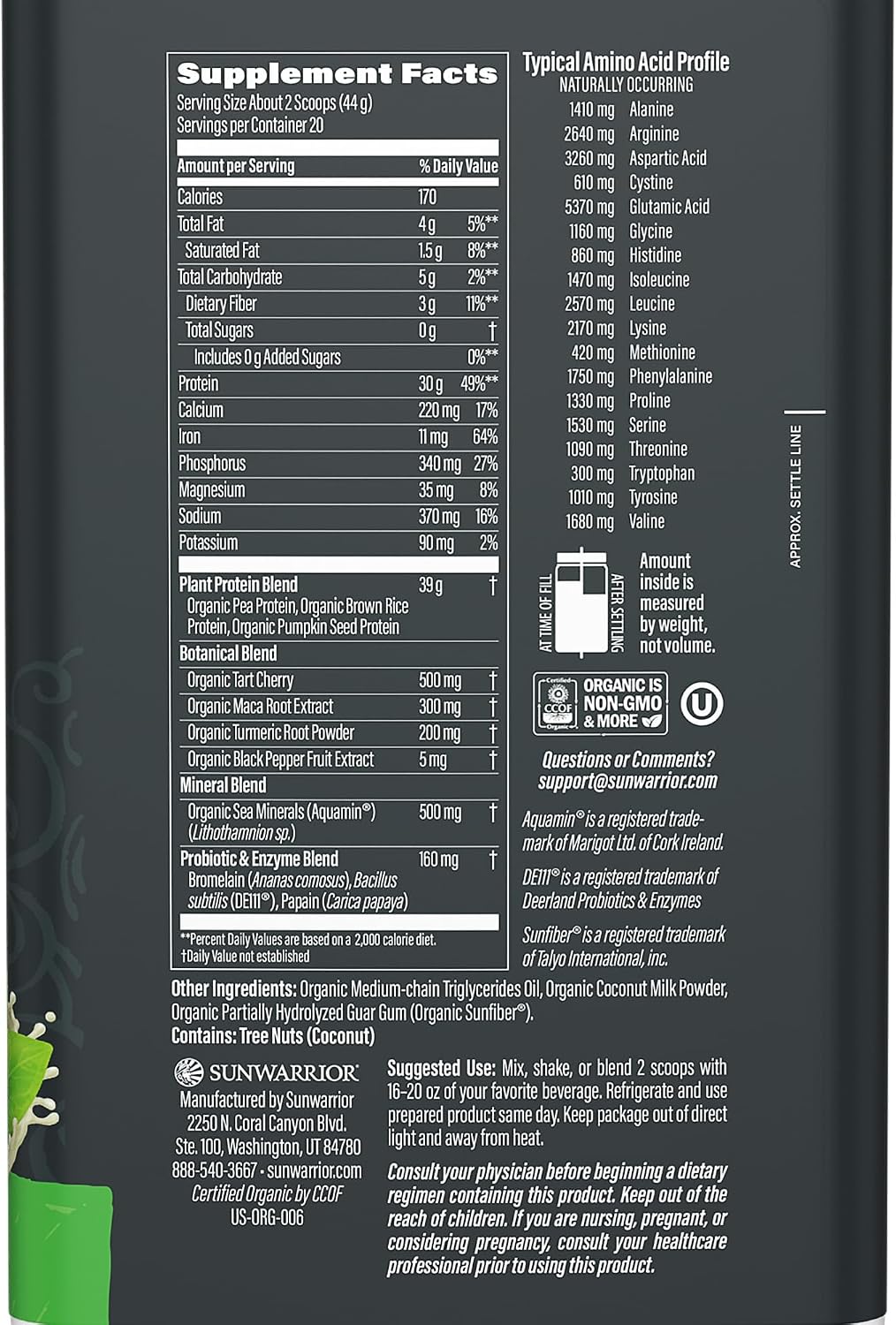 Sunwarrior Organic Active Plant Based Protein Powder (Unflavoured)