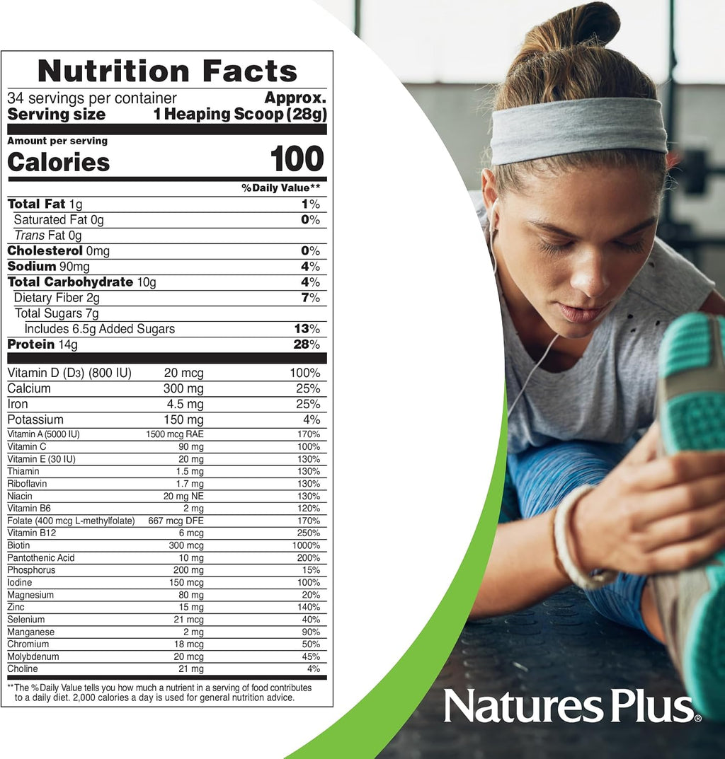 Natures Plus SPIRU-TEIN, Chocolate - Plant-Based Protein Shake 2.1 Pound