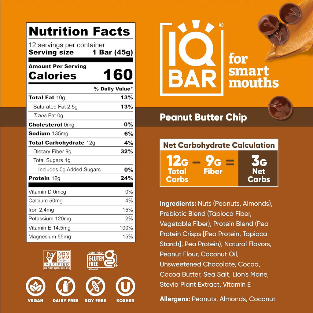 IQBAR Clean Protein Bars, Low Sugar Keto, Peanut Butter