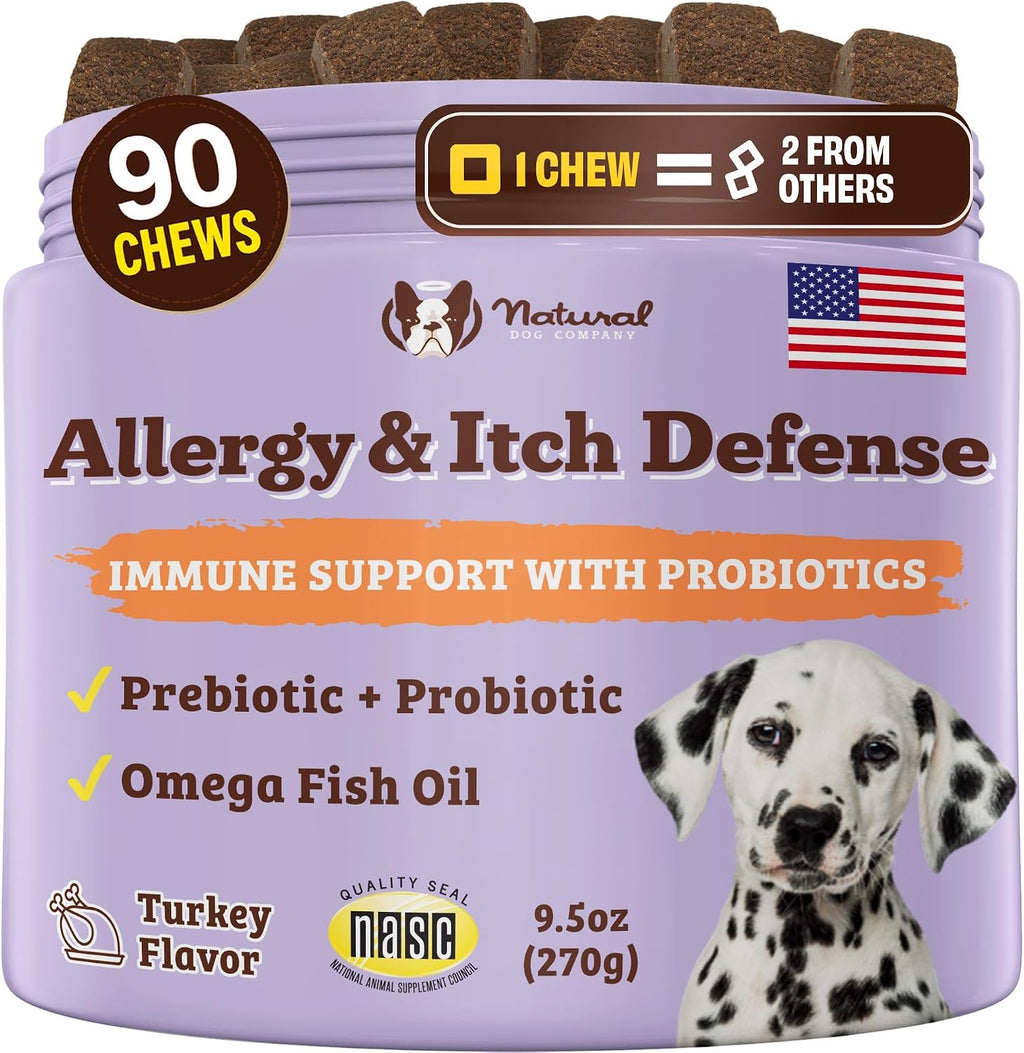 Natural Dog Company Allergy & Itch Defense Chews for Dogs, 90 Soft Chews