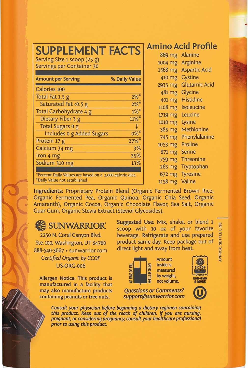 Sunwarrior Plant-Based Collagen Building Powder, Chocolate Flavored & Vegan Protein Powder