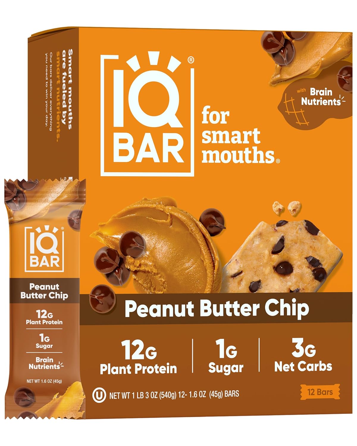 IQBAR Clean Protein Bars, Low Sugar Keto, Peanut Butter