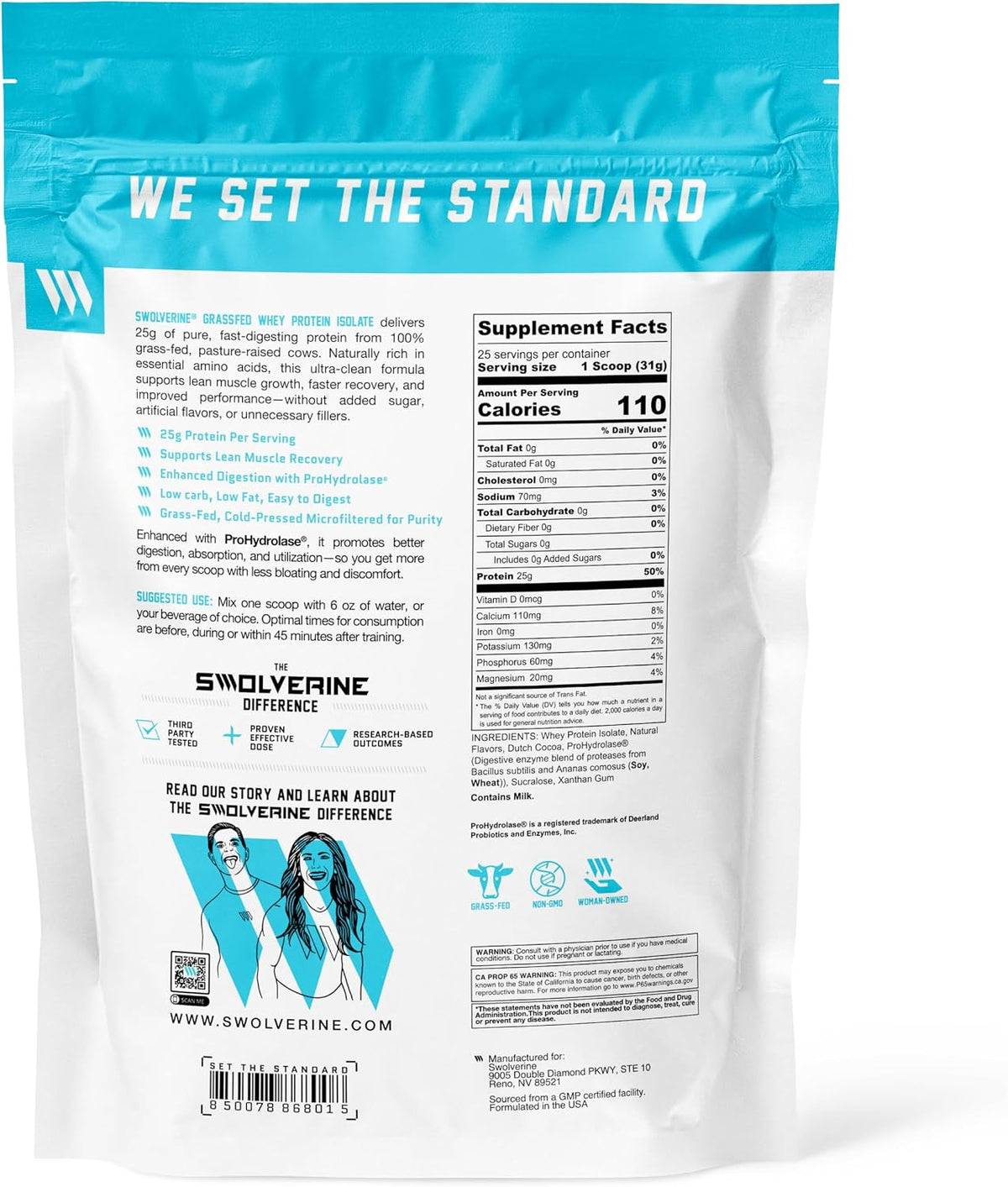 Swolverine Whey Protein Isolate Powder – 25g Protein, Fast-Digesting WPI, Chocolate