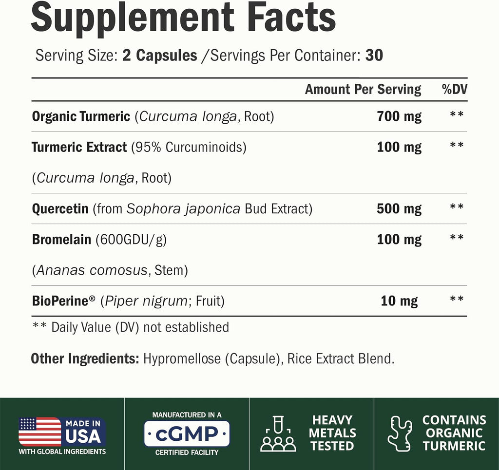 Quercetin with Bromelain Turmeric Curcumin Allergy Supplement - 60 Capsules