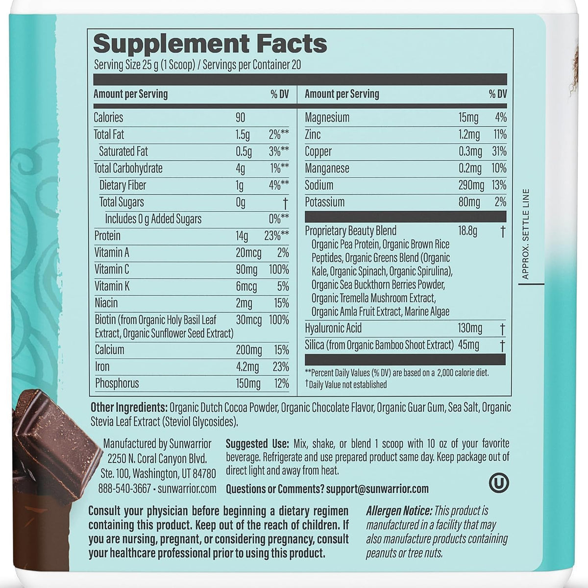 Sunwarrior Vegan Collagen Building Peptides with Biotin, Chocolate