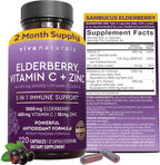 Viva Naturals Elderberry with Vitamin C and Zinc for Adults 120 Capsules