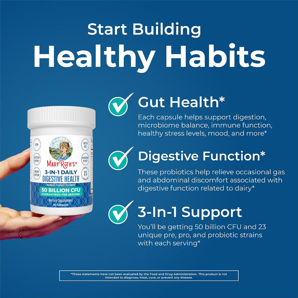 MARY RUTH'S 3-in-1 Probiotics for Digestive Health, 30 Servings