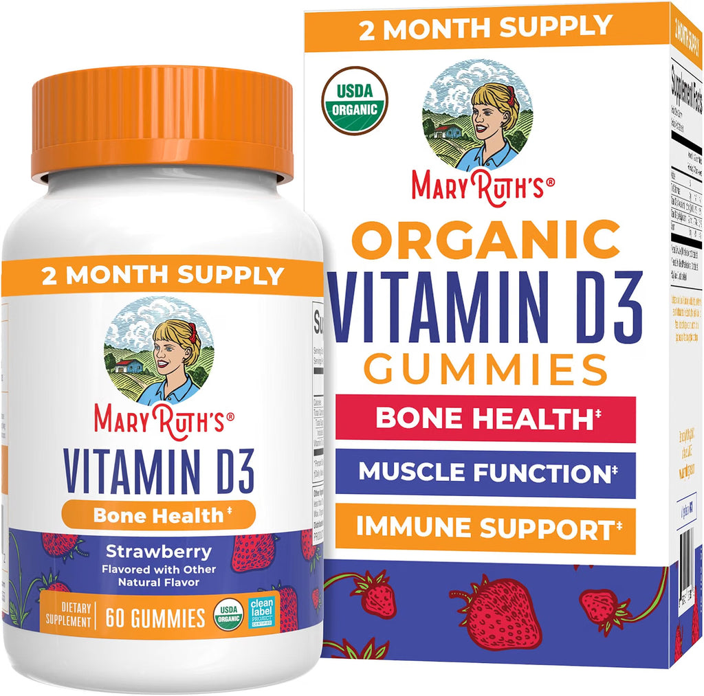 MARY RUTH'S USDA Organic Vitamin D3 Gummies for Ages 4+, Strawberry, 60 ct