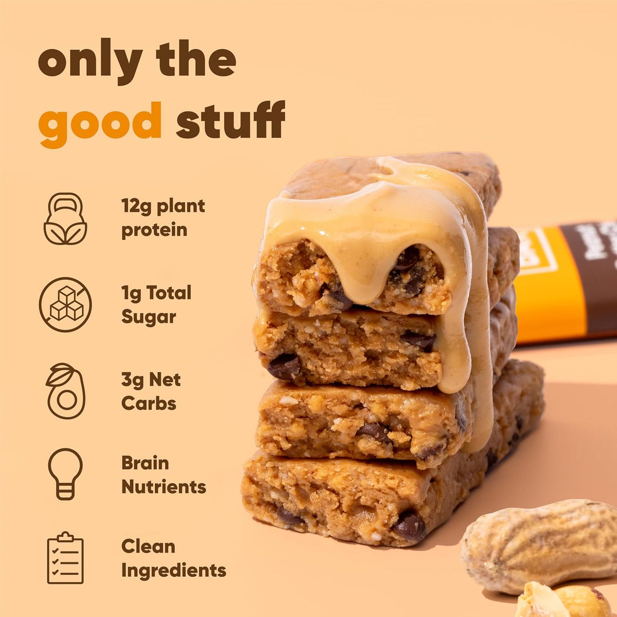 IQBAR Clean Protein Bars, Low Sugar Keto, Peanut Butter