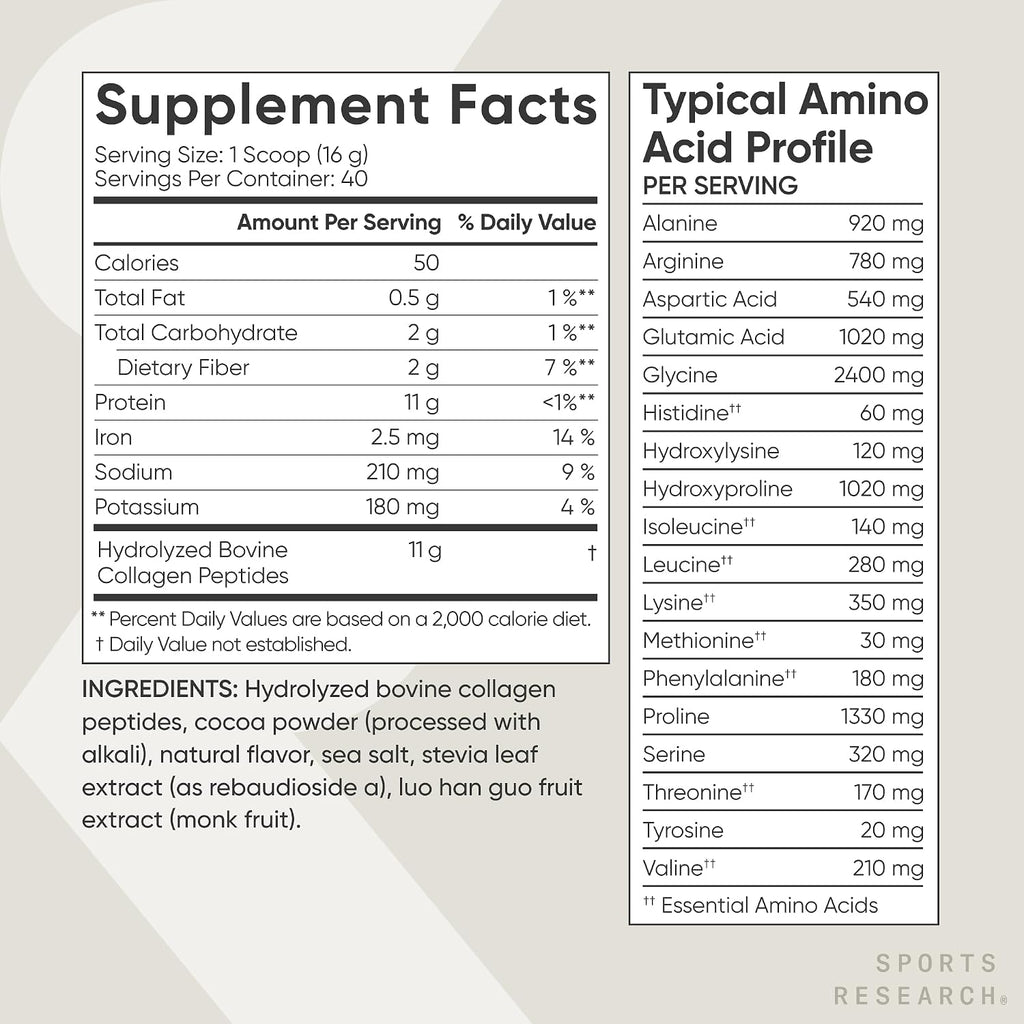 Sports Research® Collagen Peptides Protein Powder, Dark Chocolate (1.41lb)