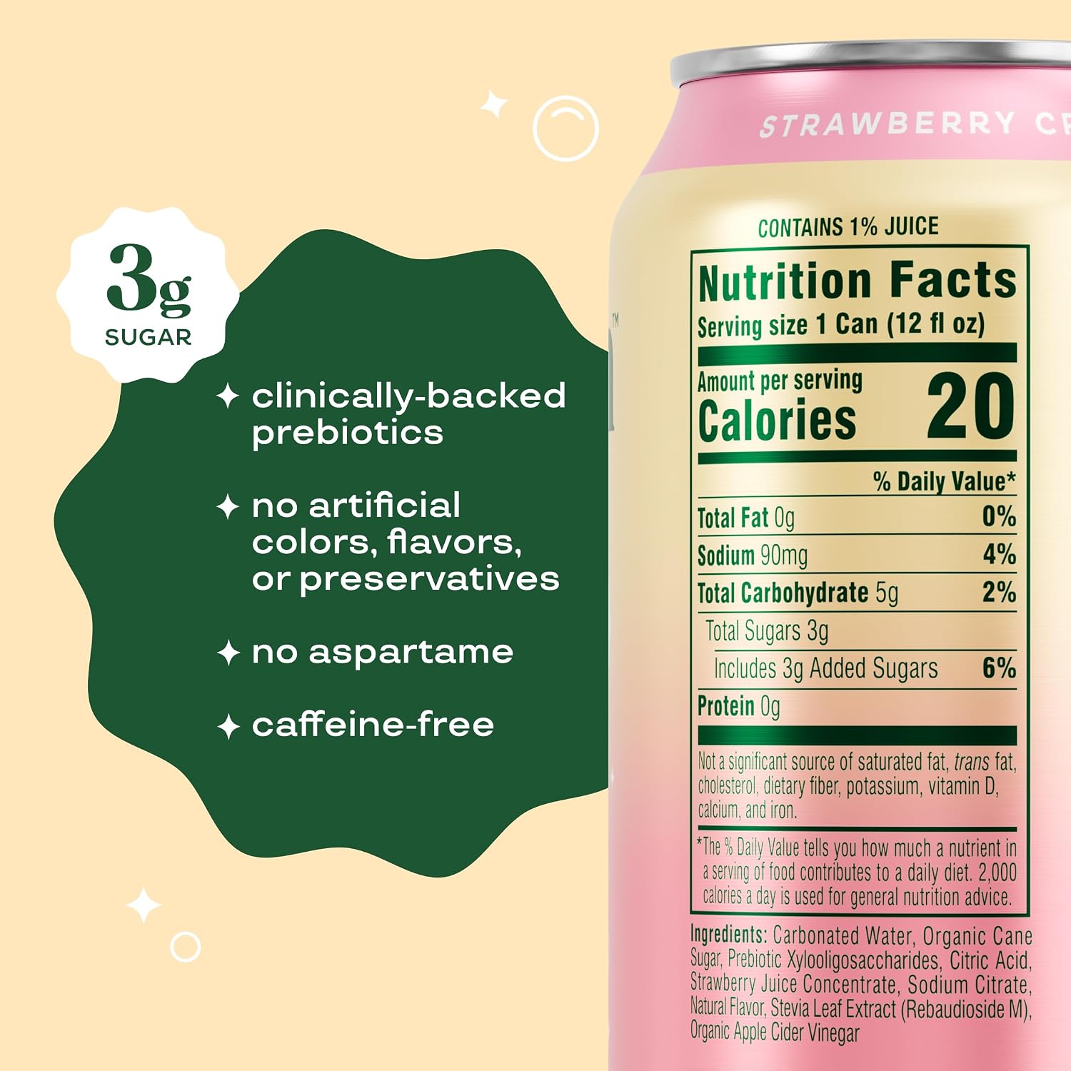 Bloom Pop Prebiotic Soda 12 Pack, Strawberry Cream Flavor