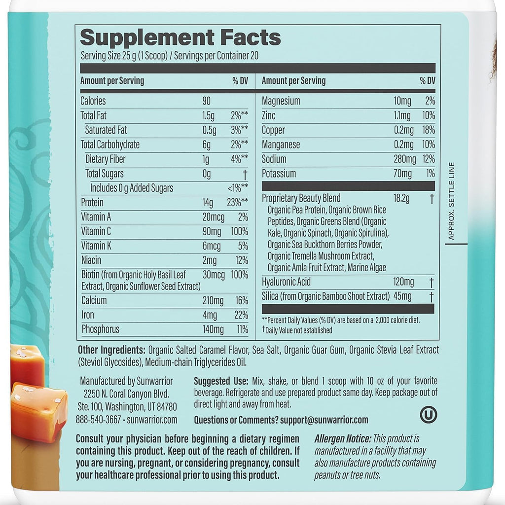 Sunwarrior Vegan Collagen Powder, Salted Caramel, 20 Servings