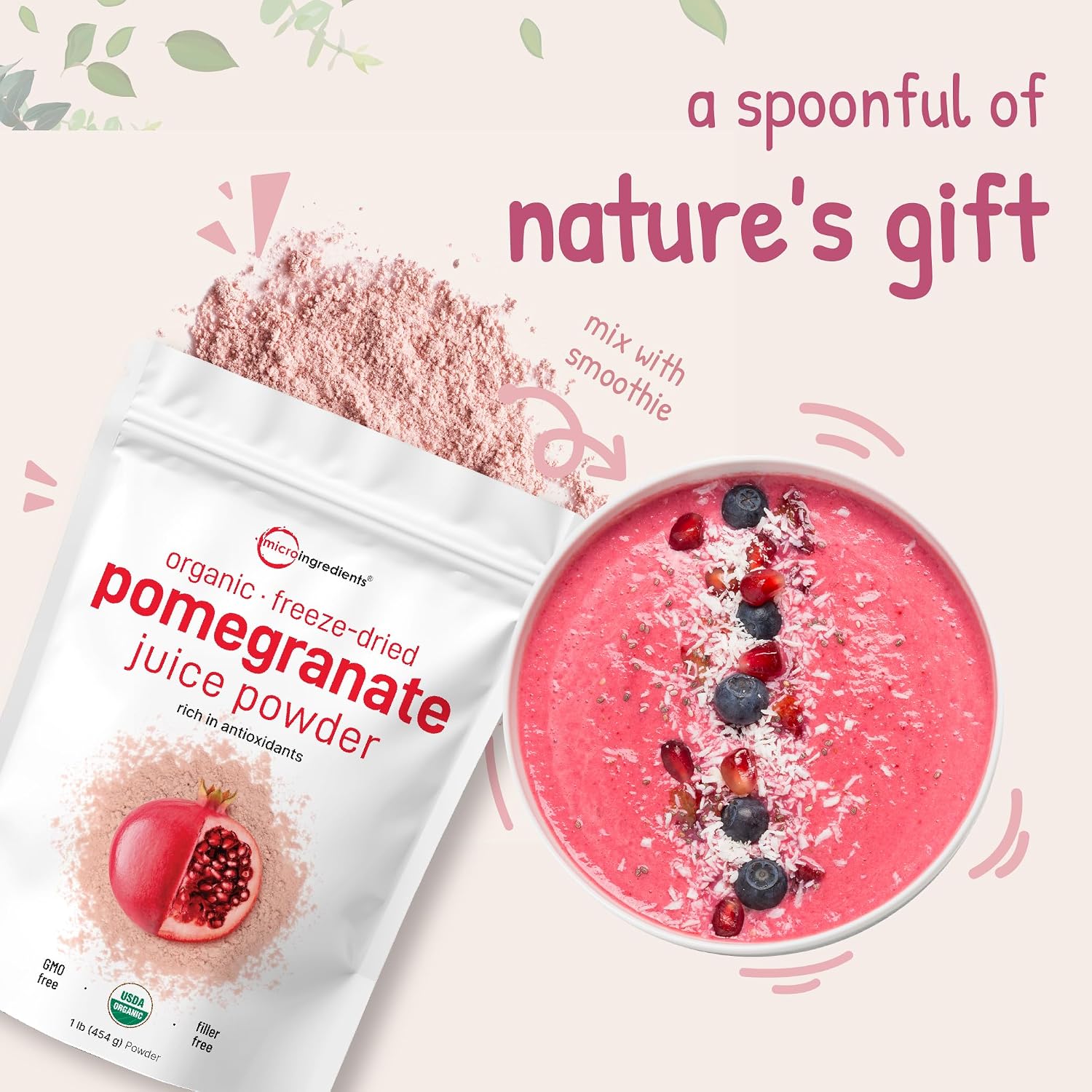 Organic Pomegranate Juice Powder - 100% Natural Fruit Powder - Freeze Dried & Cold Pressed