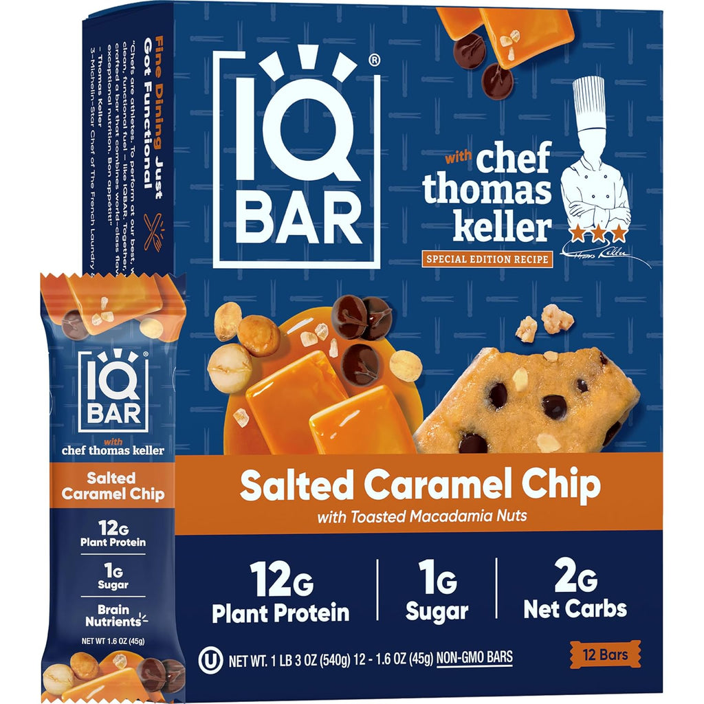 IQBAR Clean Protein Bars, Low Sugar Keto, Salted Caramel Chip 12-Count