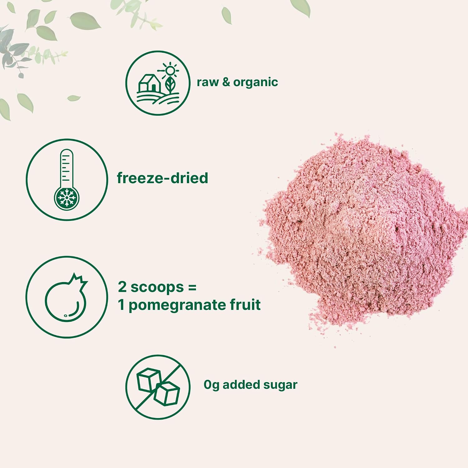 Organic Pomegranate Juice Powder - 100% Natural Fruit Powder - Freeze Dried & Cold Pressed