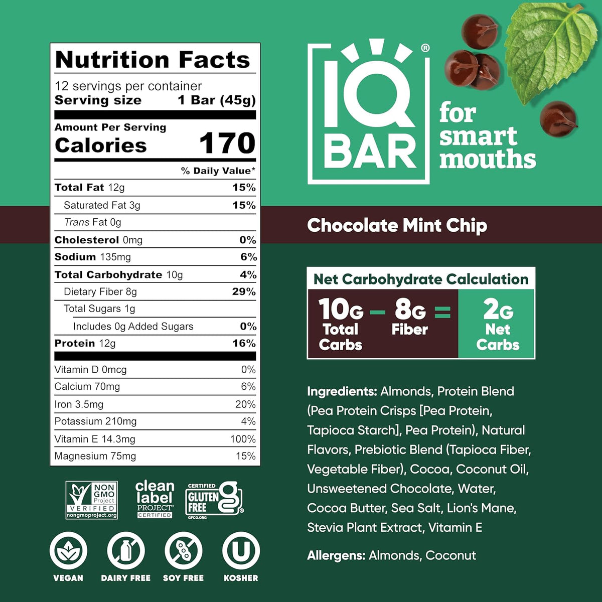 IQBAR Clean Protein Bars, Low Sugar Keto, Wild Blueberry 12-Count