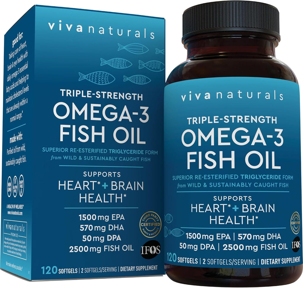 Viva Naturals Omega 3 Fish Oil Supplement for Women and Men 120 Capsules