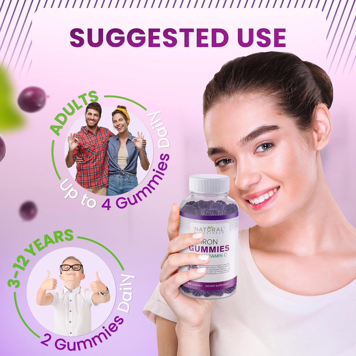 Natural Bioscience Iron Gummies with Vitamin C for Adults & Kids