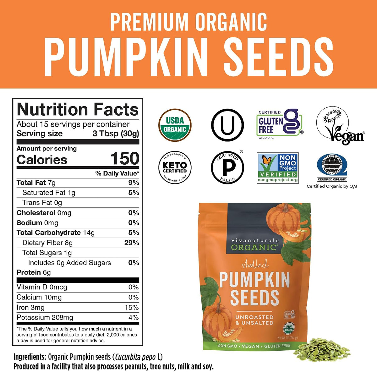 Viva Naturals Organic Pumpkin Seeds 16oz