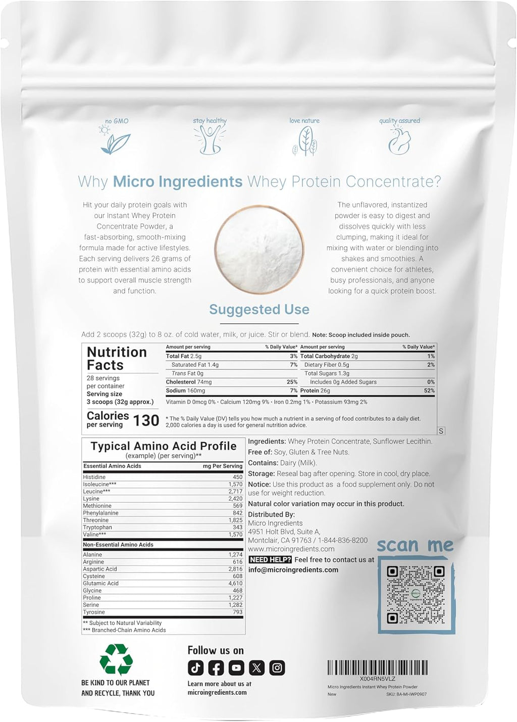 Micro Ingredients Unflavored Whey Protein Powder
