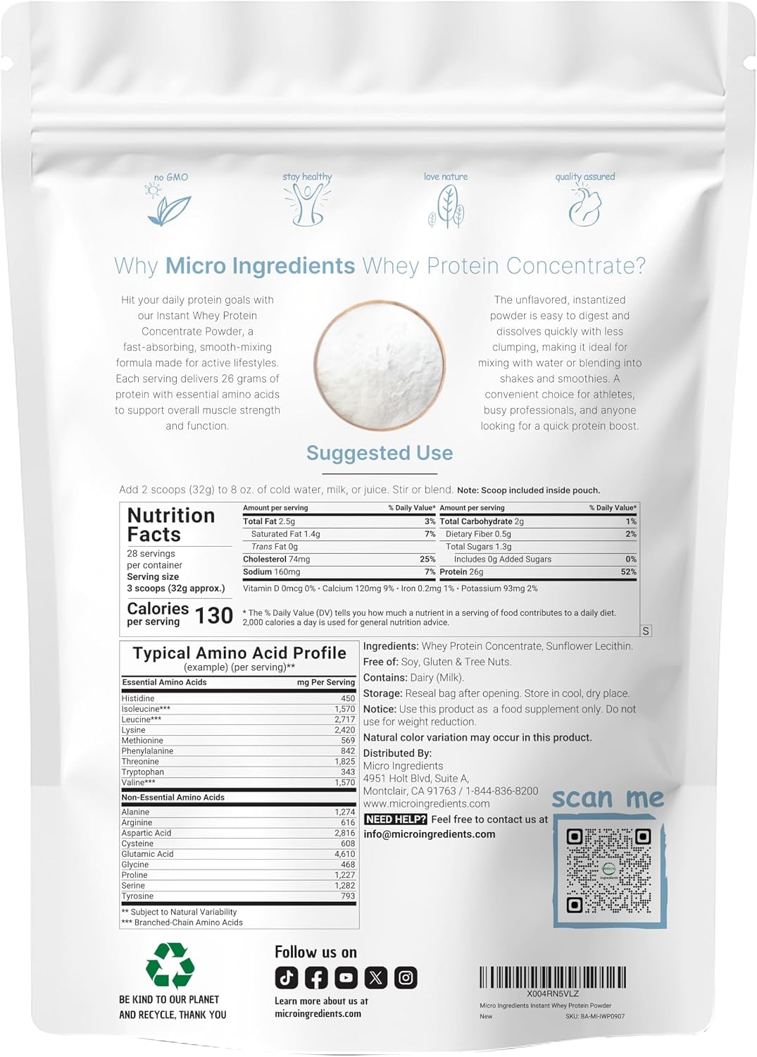 Micro Ingredients Unflavored Whey Protein Powder