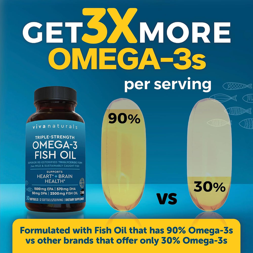 Viva Naturals Omega-3 Fish Oil, Triple Strength, 2500 mg, 30 Softgels