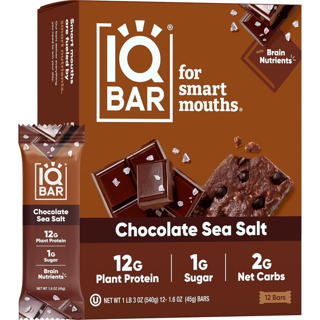 IQBAR Clean Protein Bars, Low Sugar Keto, Chocolate Sea Salt 12-Count