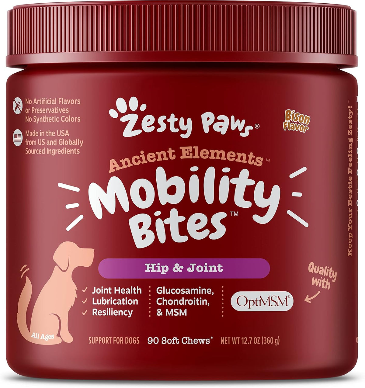 Zesty Paws Mobility Bites Dog Joint Supplement - Hip and Joint Chews for Dogs