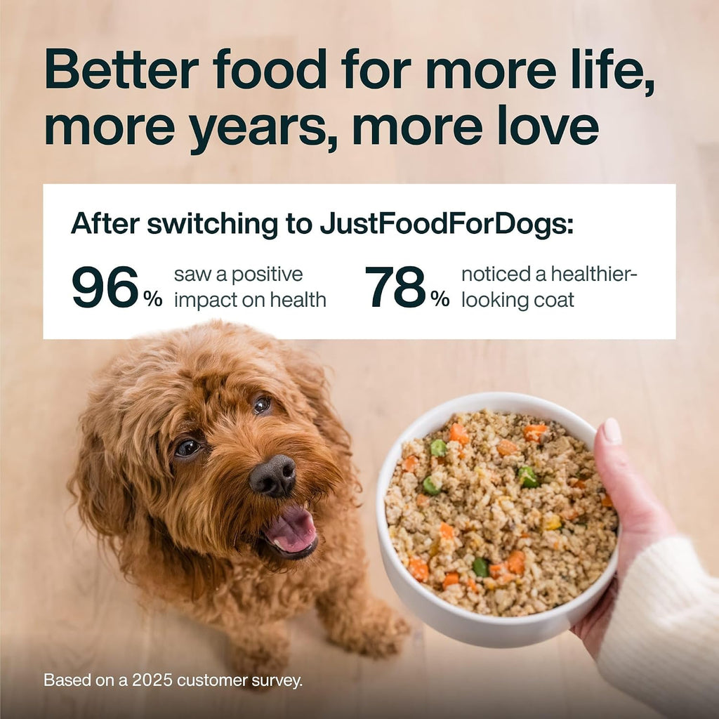 Just Food For Dogs Frozen Fresh Dog Food Toppers and Meals,  Balanced Fresh Pet Meal or Topper, Turkey & Whole Wheat