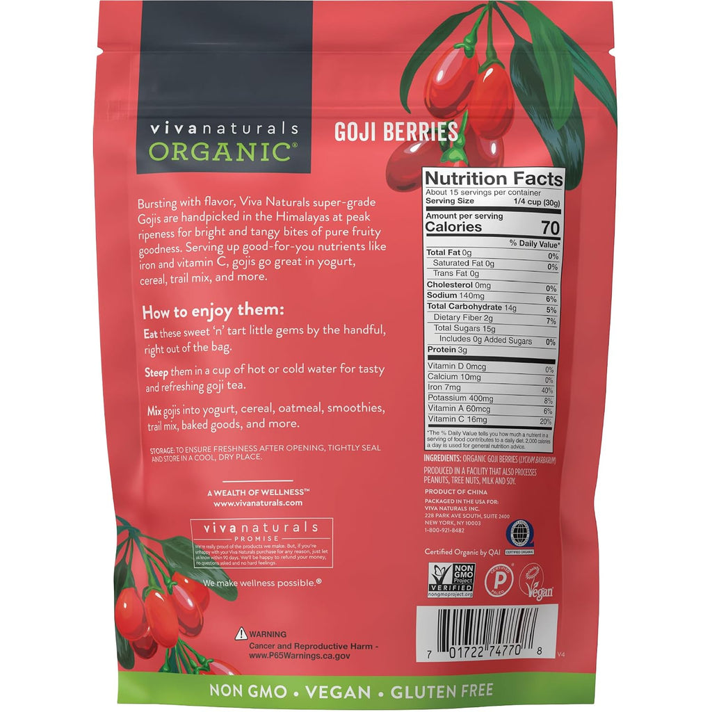 Viva Naturals Organic Dried Goji Berries, 1 lb (454 g)