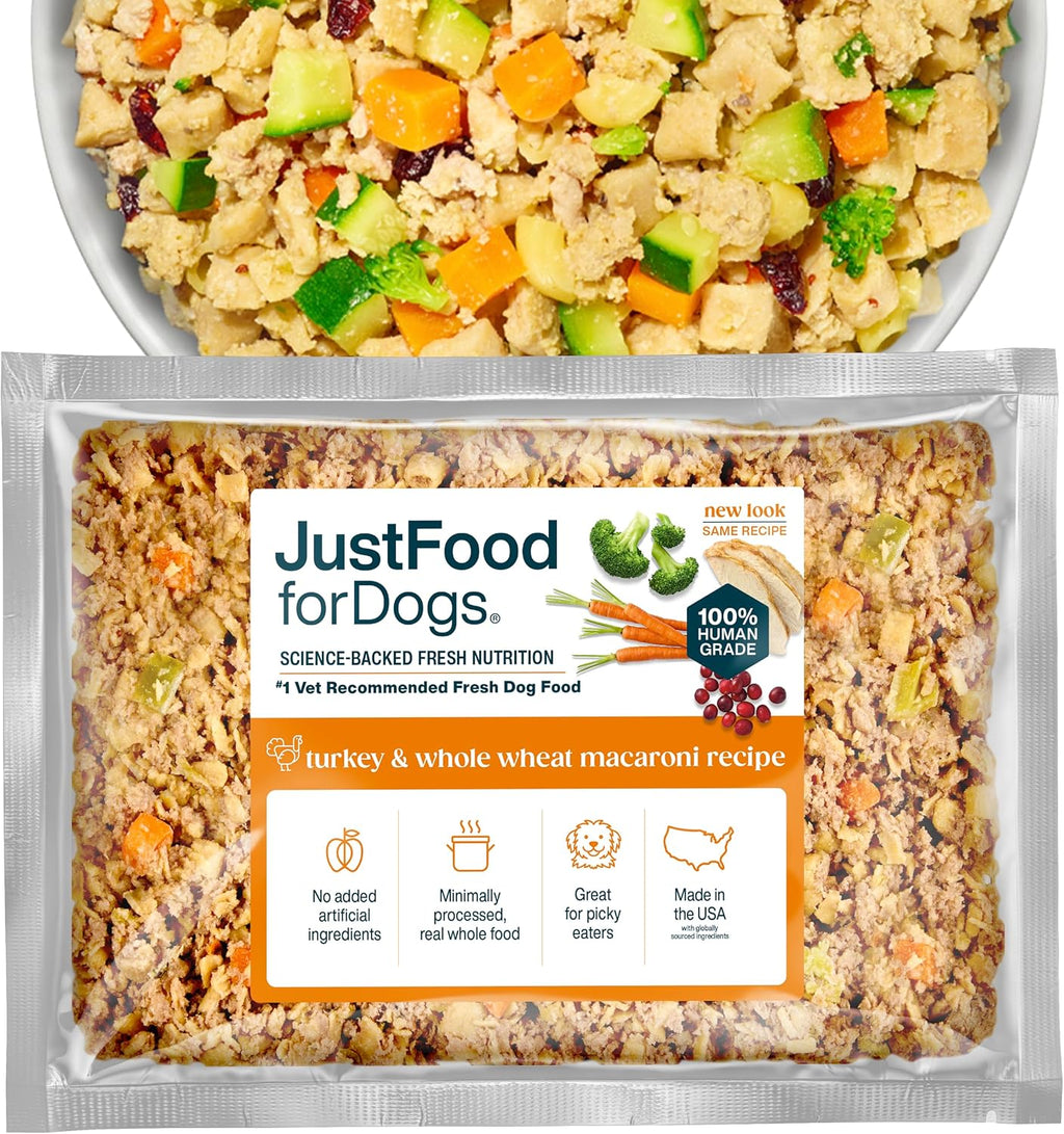 Just Food For Dogs Frozen Fresh Dog Food Toppers and Meals,  Balanced Fresh Pet Meal or Topper, Turkey & Whole Wheat