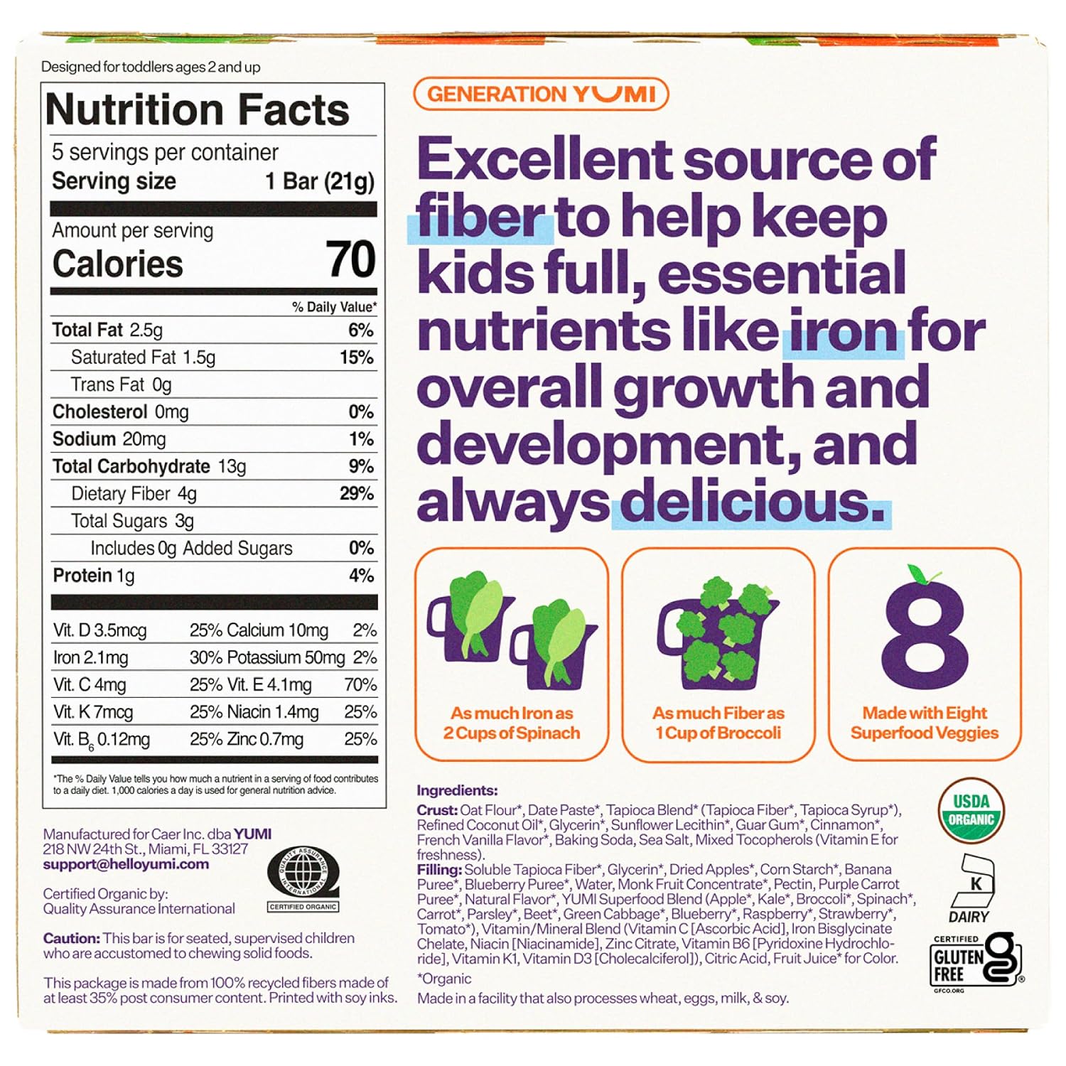 Yumi Organic Toddler Snacks Bars -  Blueberry & Purple Carrot & Yumi Smoothie Melts