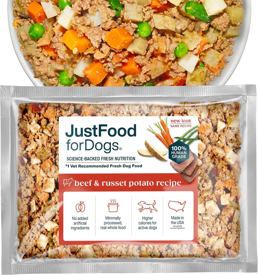 Just Food For Dogs Frozen Fresh Dog Food, Complete Meal or Topper, Beef & Russet Potato 18oz-Pk of 7