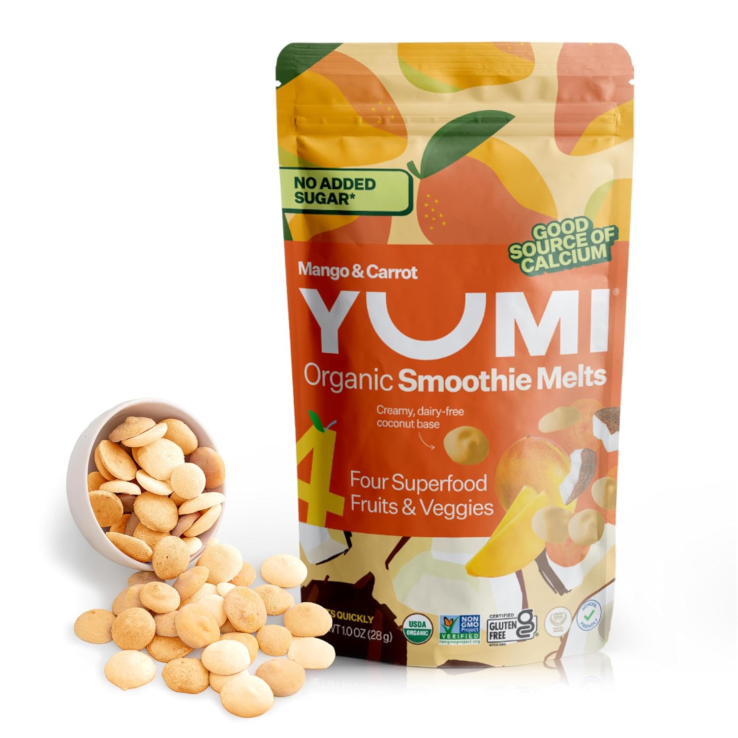 Yumi Smoothie Melts - Mango & Carrot Toddler & Kids Baby Snacks, Gluten-Free, No Added Sugar.