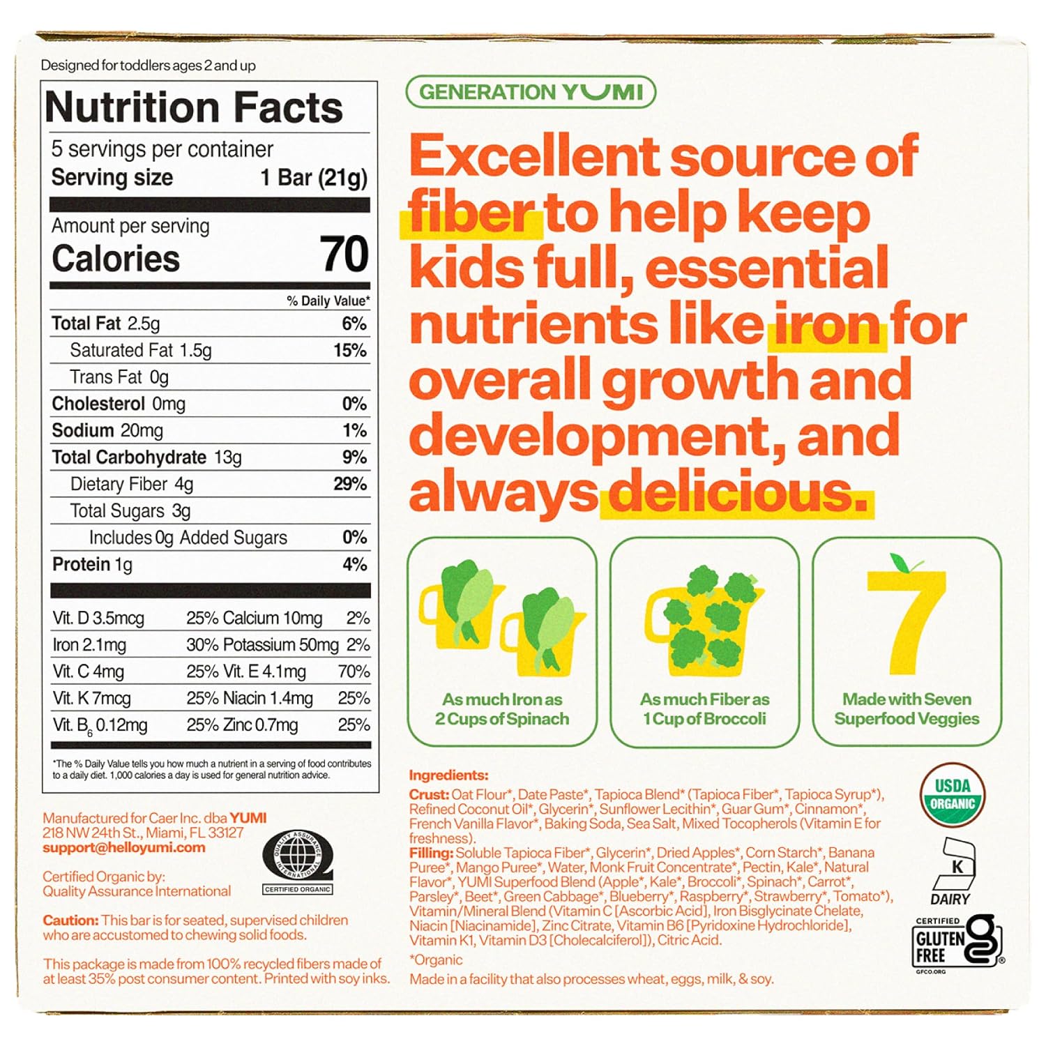 Yumi Organic Toddler Snacks Bars Mango & Kale & Yumi Smoothie Melts - Strawberry & Kale