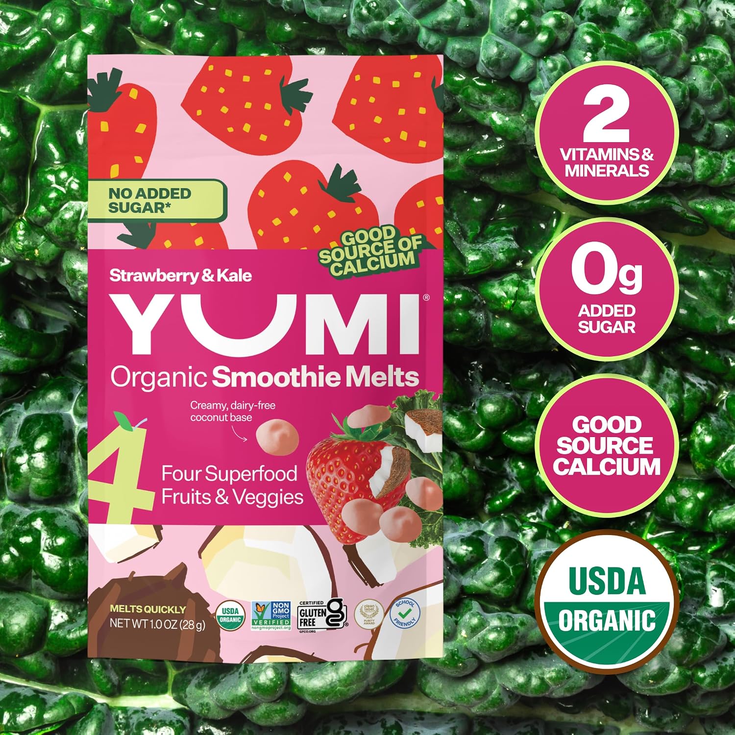 Yumi Organic Toddler Snacks Bars Mango & Kale & Yumi Smoothie Melts - Strawberry & Kale