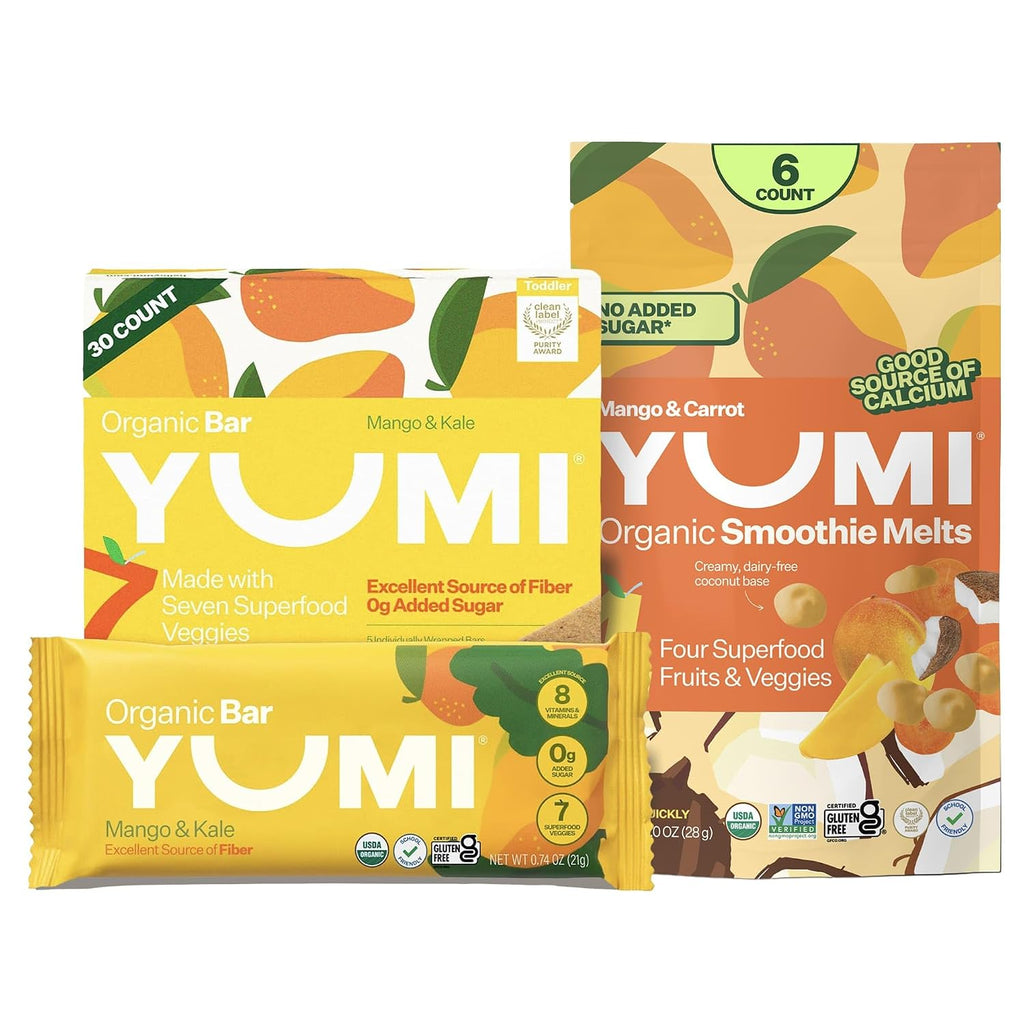 Yumi Organic Toddler Snacks Bars - Mango & Kale & Yumi Smoothie Melts - Fruit & Veggies