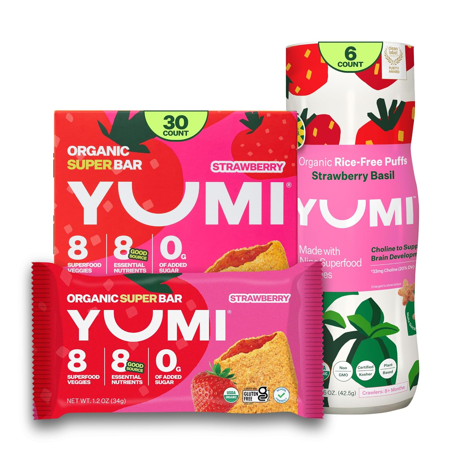 YUMI Organic Breakfast Superbar & Puffs - Strawberry