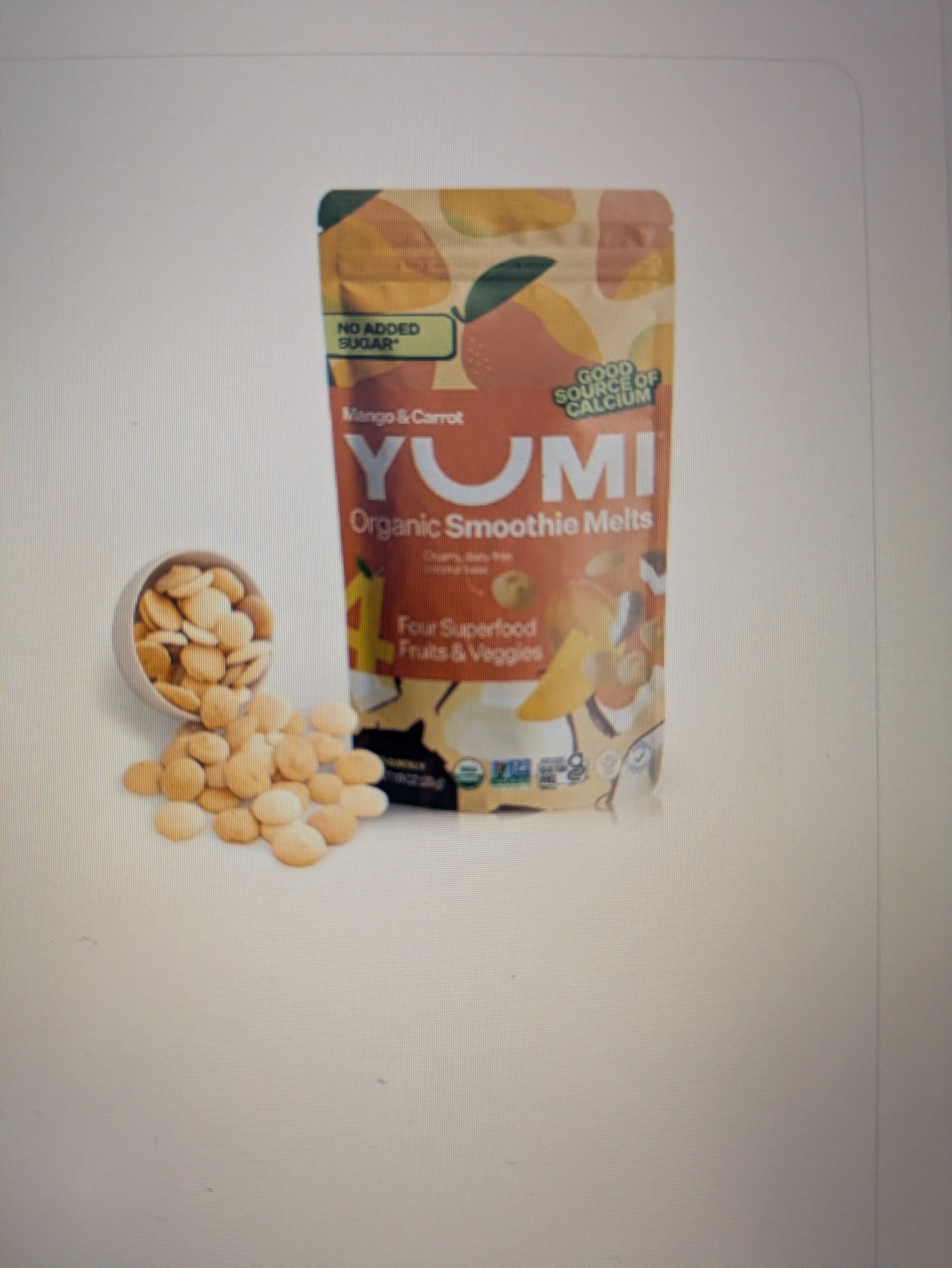 Yumi Smoothie Melts - Mango & Carrot Toddler & Kids Baby Snacks, Gluten-Free, No Added Sugar.