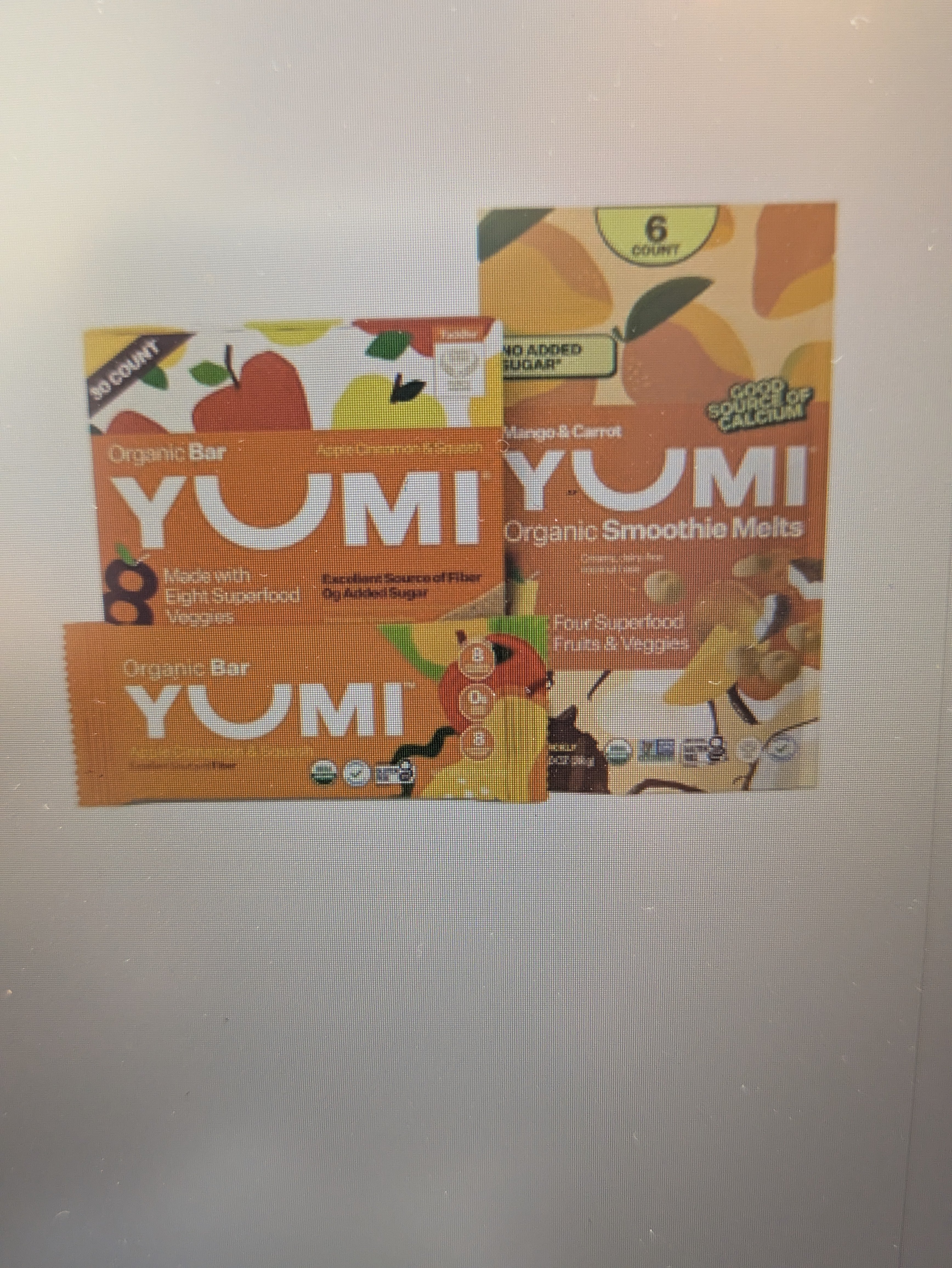 Yumi Organic Toddler Snacks Bars Apple Cinnamon & Squash  & Yumi Smoothie Melts Mango & Carrot