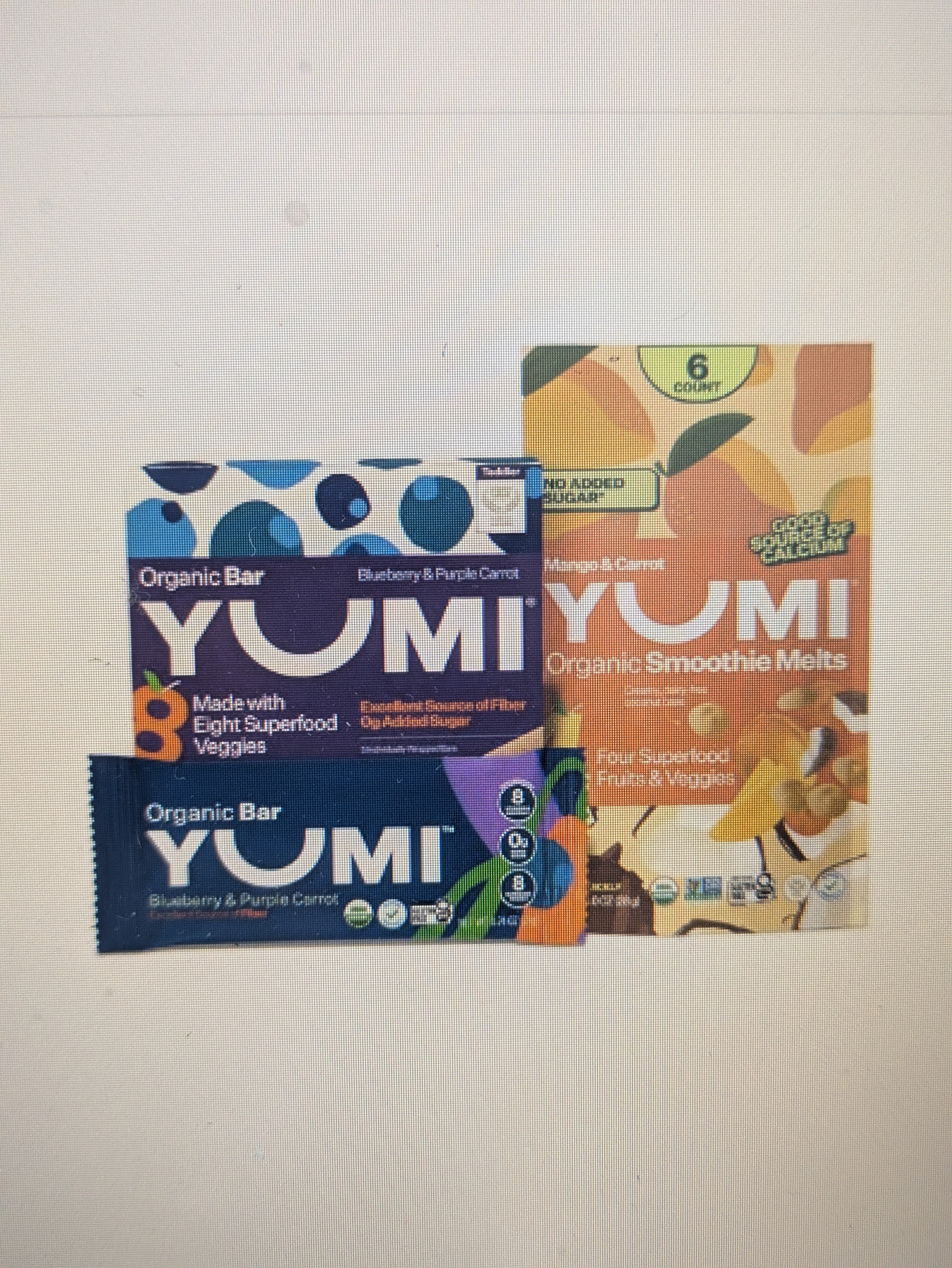 Yumi Organic Toddler Snacks Bars -  Blueberry & Purple Carrot & Yumi Smoothie Melts